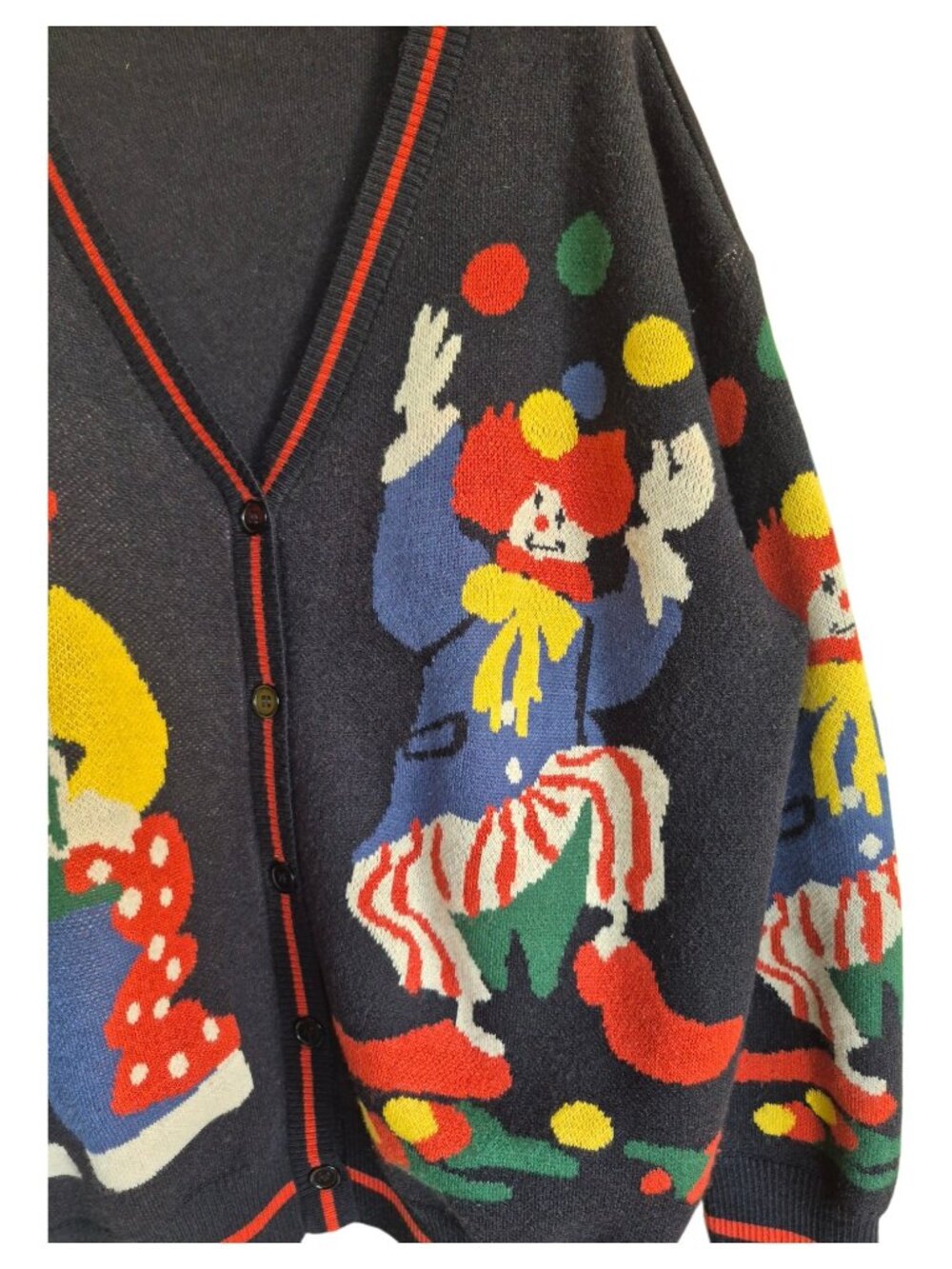 Clown Cardigan Sweater Size L Black Circus Novelty Oversized Retro Clowncore Art - Picture 7 of 14